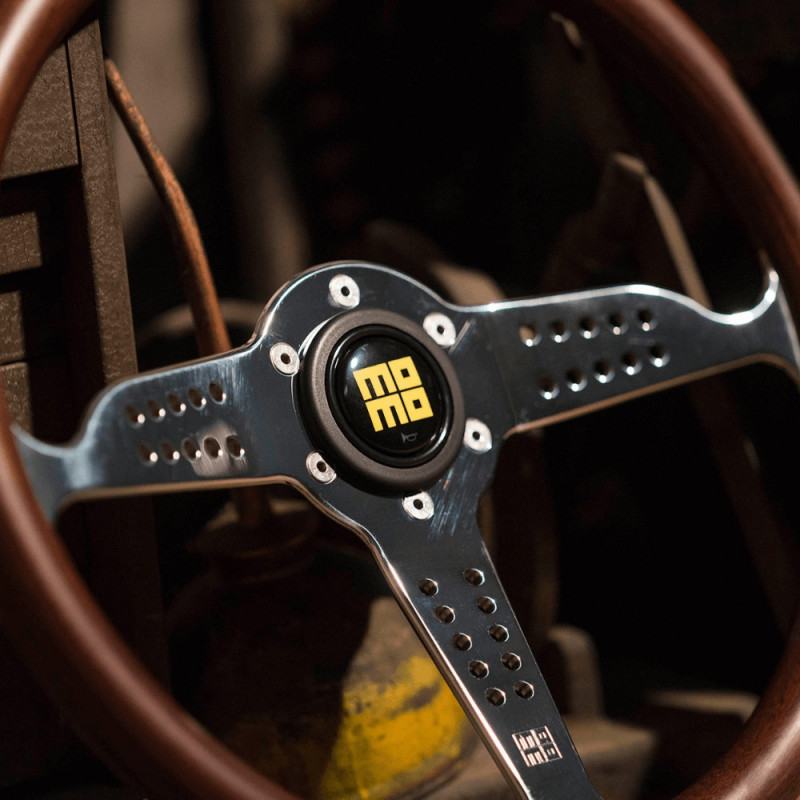 Genuine Momo Model Mod 07 black leather 350mm steering wheel. 70mm deep  dished.