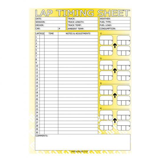 B-G Racing - Lap Timing Sheets  (Pad of 50)